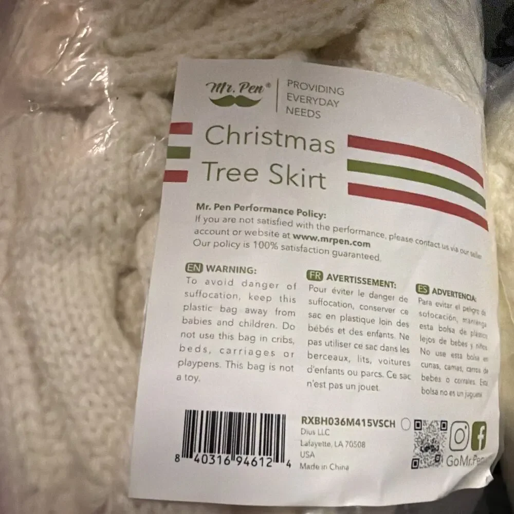 Mr. Pen Christmas Tree Skirt - 36 Inch Knitted Xmas Tree Skirt Cream